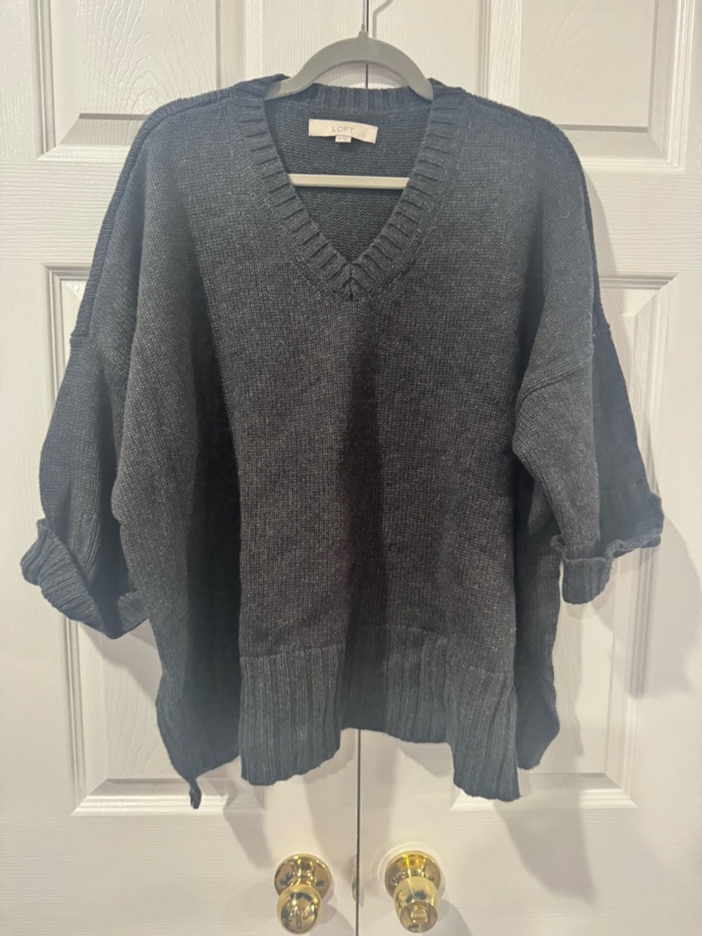 LOFT Charcoal V-Neck Slouchy Oversized Sweater